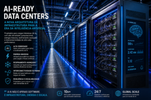 Data Center AI-Ready com racks de alta densidade e GPUs para Inteligência Artificial